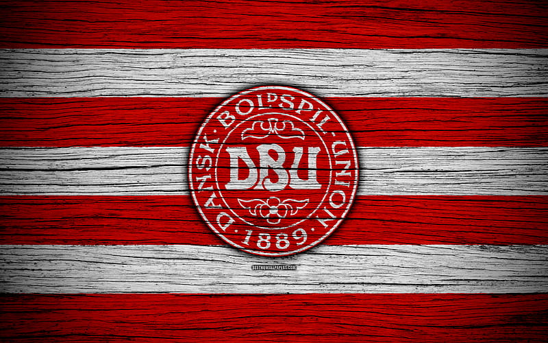 Denmark national football team, logo, Europe, football, wooden texture, soccer, Denmark, European national football teams, Danish Football Federation, HD wallpaper
