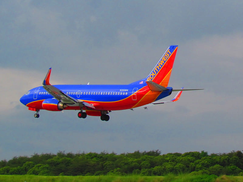 Southwest Plane, bright, colorful, fly, jet airliner, HD wallpaper