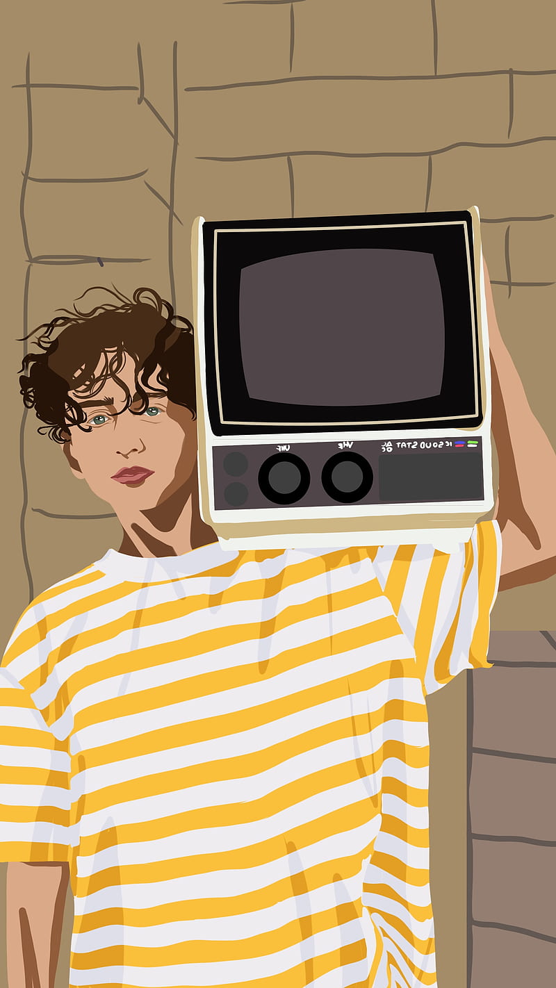 TV, Guy, Illustration, Kor4, art, boy, cool, cozy, drawing, dude, face, man, yellow, HD phone wallpaper