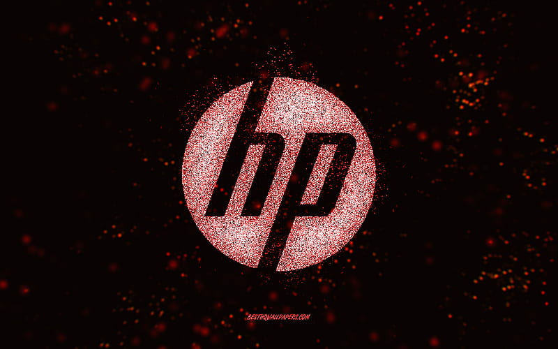HP glitter logo, black background, HP logo, red glitter art, HP, creative art, HP red glitter logo, Hewlett-Packard logo, HD wallpaper