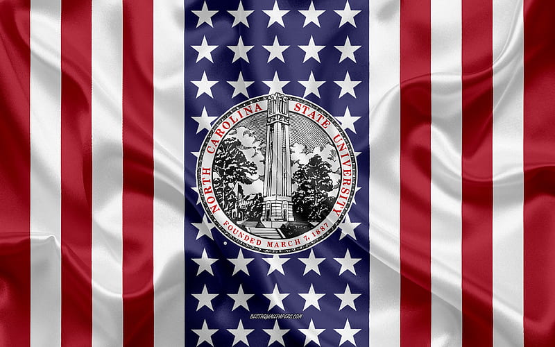 North Carolina State University Emblem, American Flag, North Carolina State University logo, Raleigh, North Carolina, USA, North Carolina State University, HD wallpaper