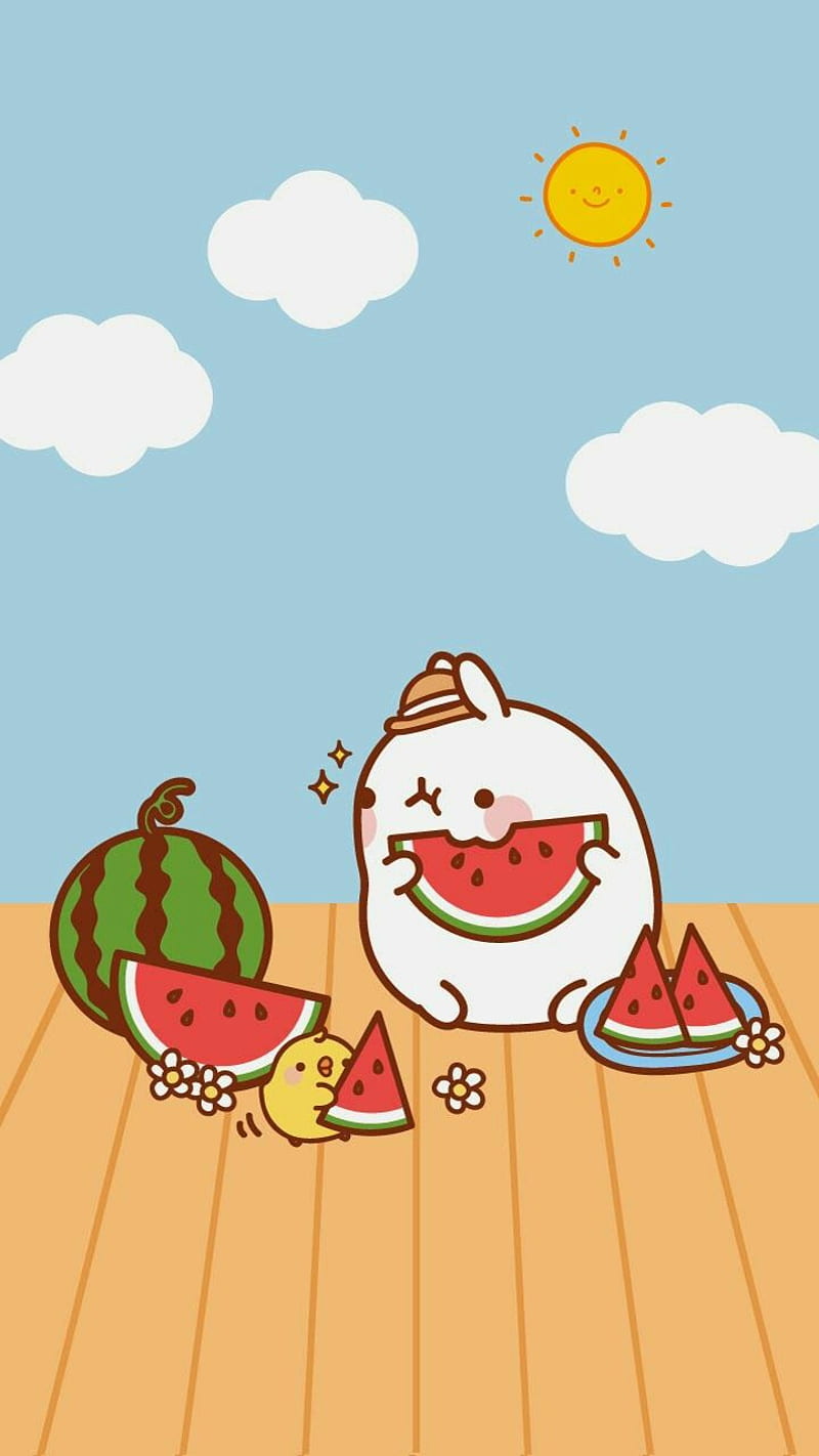 Sandia, cute, rabbit, summer, tierno, verano watermelon, HD phone wallpaper