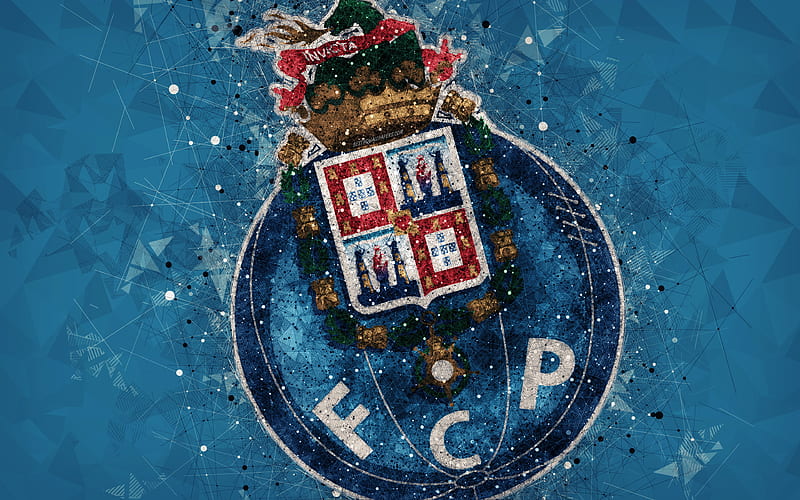 FC Porto geometric art, logo, Portuguese football club, emblem, blue background, Primeira Liga, Porto, Portugal, football, creative art, HD wallpaper