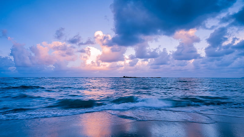 Sea Surf Twilight Horizon, Ocean Waves, Beaches, Nature, Sea, Twilight, clouds, HD wallpaper