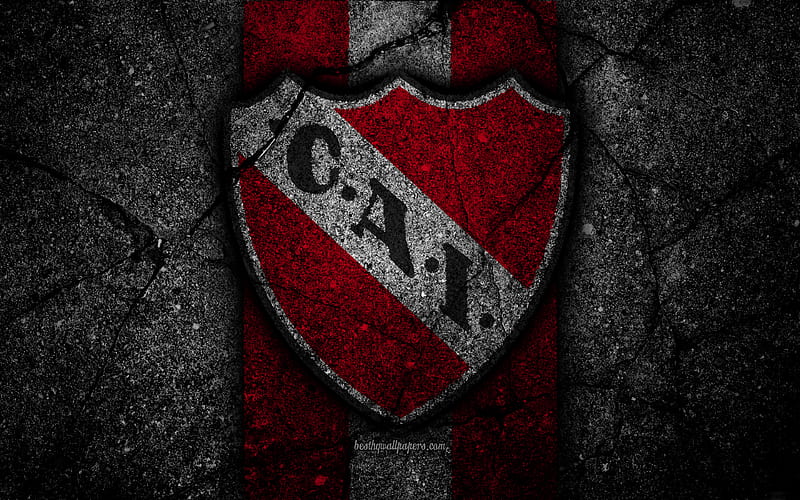 Independiente FC, logo, Superliga, AAAJ, black stone, Argentina, soccer, Independiente, football club, asphalt texture, FC Independiente, HD wallpaper
