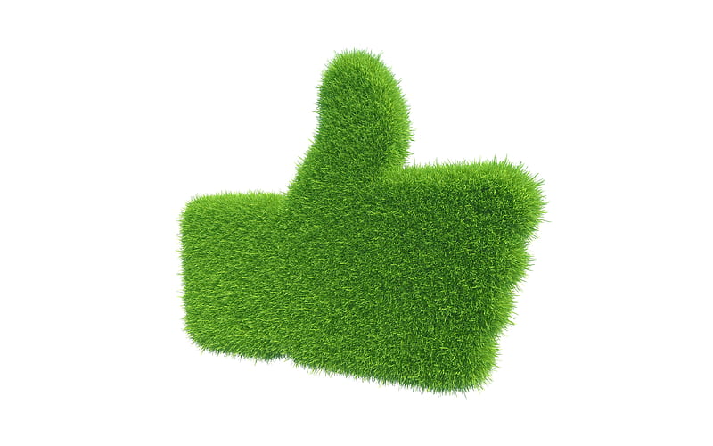 3d like, green grass ecology concept, 3d herbal hand, thumb up, environment, HD wallpaper