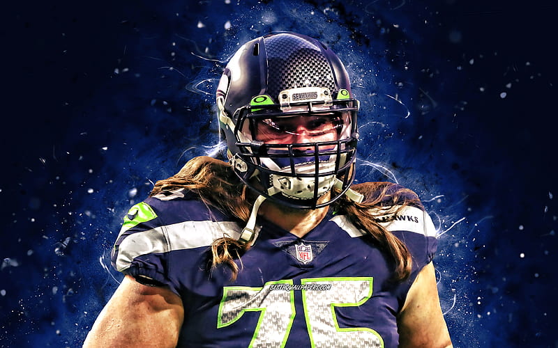 Chad Wheeler offensive tackle, Seattle Seahawks, american football, NFL, blue neon lights, Chad Wheeler Seattle Seahawks, Chad Wheeler, HD wallpaper