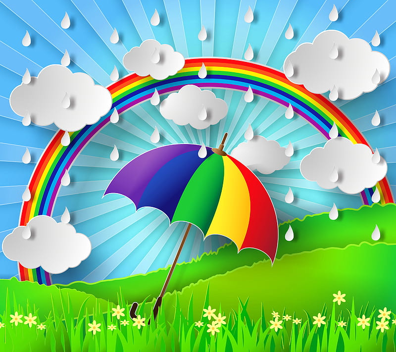 Rainy Day, abstract, art, colorful, day, desenho, rainbow, rainy, umbrella, HD wallpaper