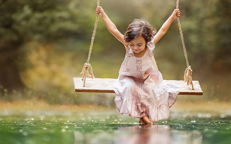 Small Girl Taking Swing, girl, cute, swing, HD wallpaper