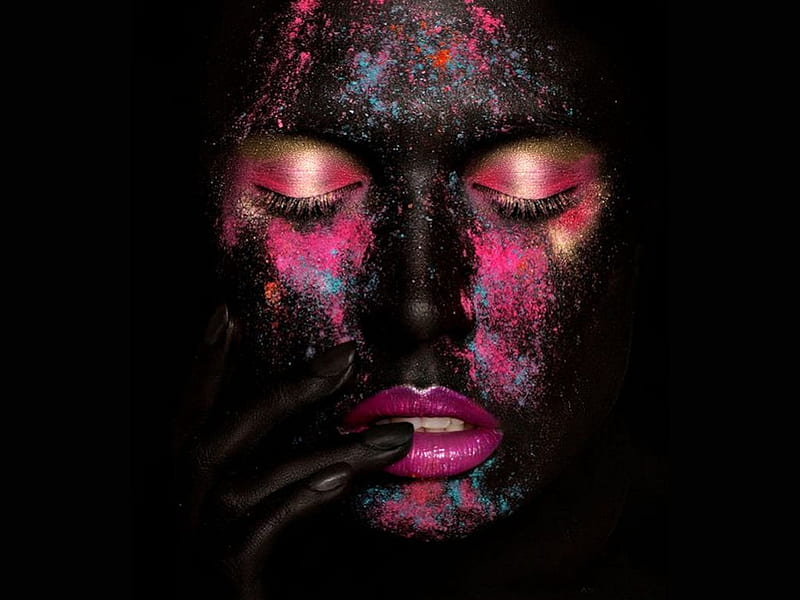 Funky Face Art, color on black, women are special, funky hair face art, album, female trendsetters, HD wallpaper