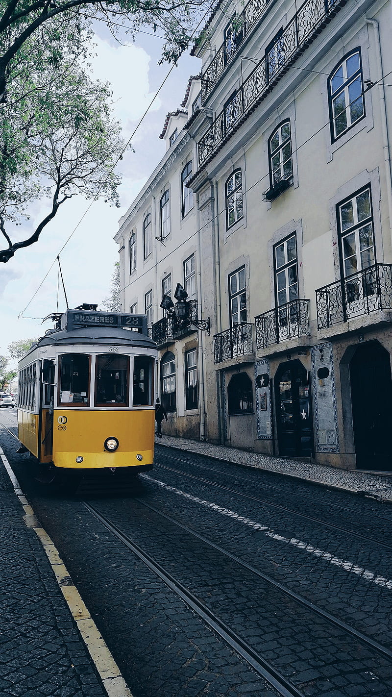 tramway, lisboa, lisbon, old, portugal, street, train, tram, urban, yellow, HD phone wallpaper