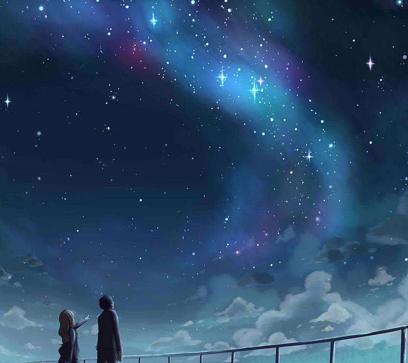 Kaori and Kousei, shigatsu wa kimi no uso, sky, stars, your lie in april,  HD wallpaper