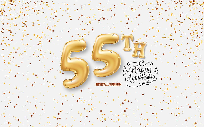 55th Anniversary, 3d balloons letters, Anniversary background with balloons, 55 Years Anniversary, Happy 55th Anniversary, white background, Anniversary, greeting card, Happy 55 Years Anniversary, HD wallpaper