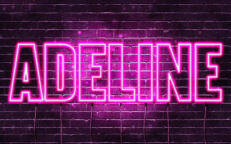 Adeline with names, female names, Adeline name, purple neon lights, horizontal text, with Adeline name, HD wallpaper