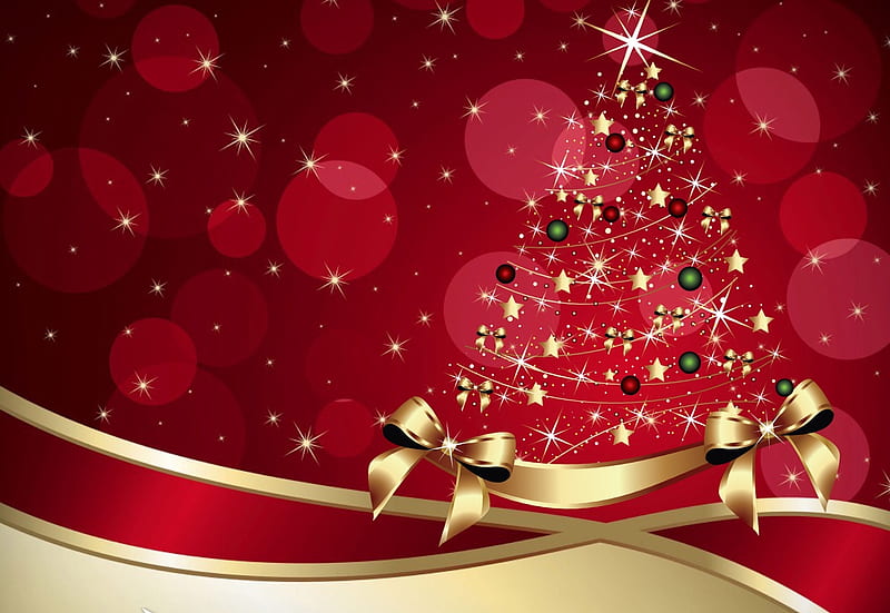 Christmas, tree, gold, Red, christmas, Holyday, background, colors ...