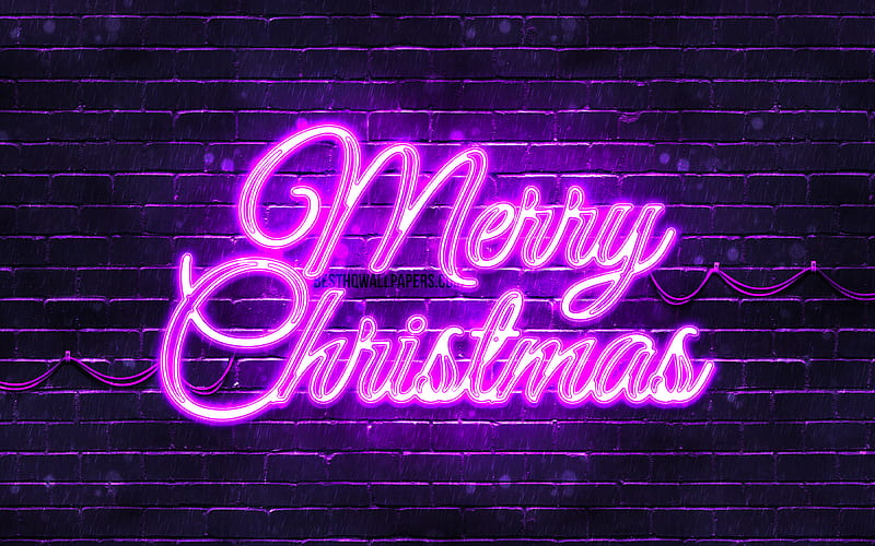 Violet neon Merry Christmas Violet brickwall, Happy New Years Concept, Violet Merry Christmas, creative, Christmas decorations, Merry Christmas, xmas decorations, HD wallpaper