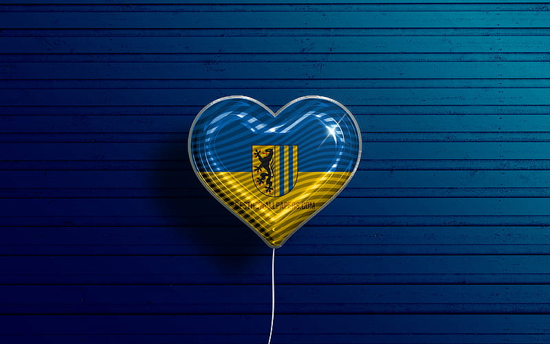 I Love Leipzig, , realistic balloons, blue wooden background, german cities, flag of Leipzig, Germany, balloon with flag, Leipzig flag, Leipzig, Day of Leipzig, HD wallpaper
