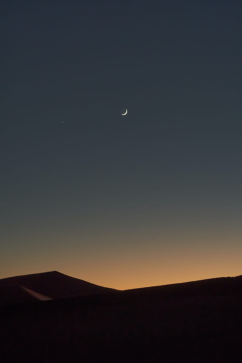 dusk, moon, relief, hills, HD phone wallpaper