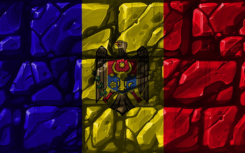Moldavian flag, brickwall European countries, national symbols, Flag of Moldova, creative, Moldova, Europe, Moldova 3D flag, HD wallpaper