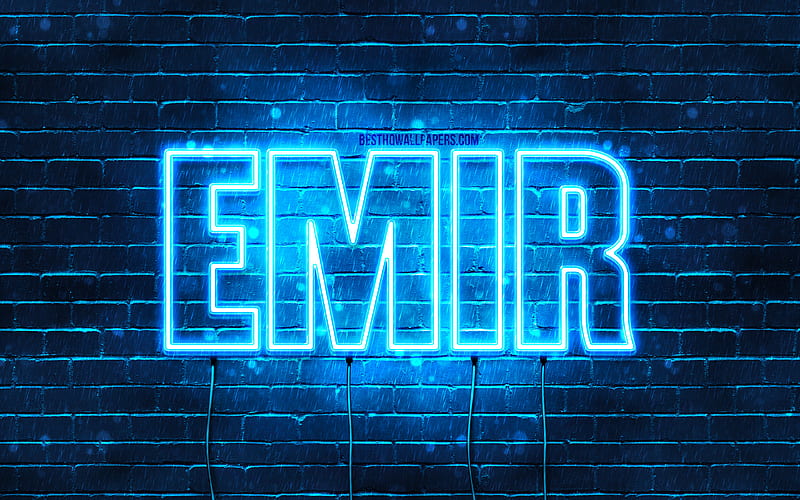 Emir with names, Emir name, blue neon lights, Happy Birtay Emir, popular turkish male names, with Emir name, HD wallpaper