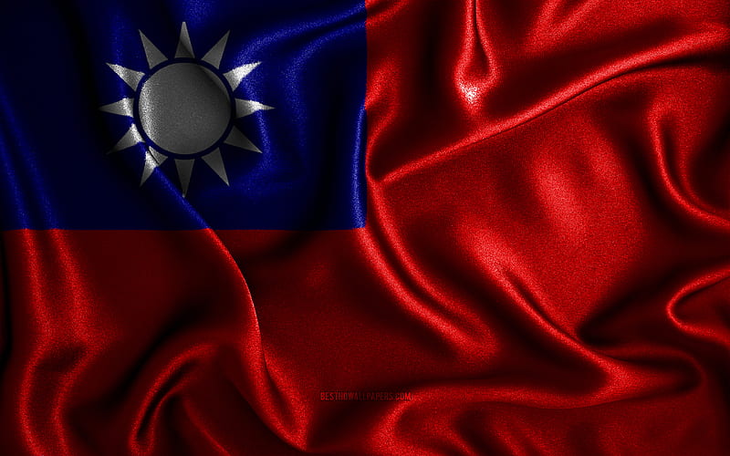 Taiwanese flag silk wavy flags, Asian countries, national symbols, Flag of Taiwan, fabric flags, Taiwan flag, 3D art, Taiwan, Asia, Taiwan 3D flag, HD wallpaper