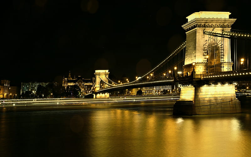 Chain Bridge, Danube River, Budapest, night, river, landmark, Budapest cityscape, Hungary, HD wallpaper