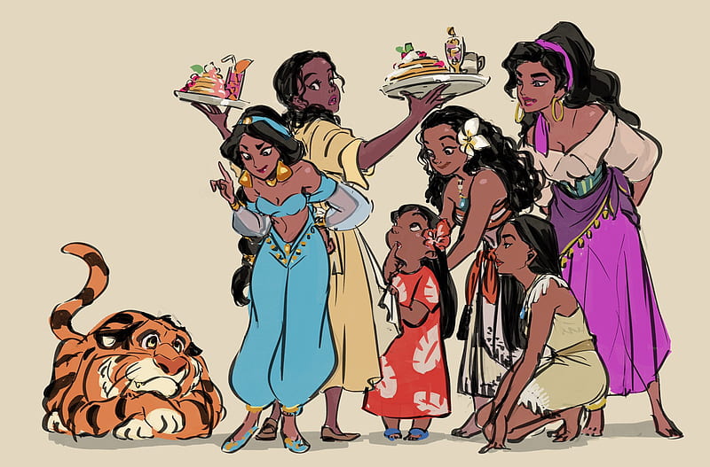 Disney, Esmeralda (The Hunchback Of Notre Dame) , Lilo (Lilo & Stitch) , Moana Waialiki , Pocahontas , Princess , Princess Jasmine , Tiana (The Princess And The Frog), HD wallpaper