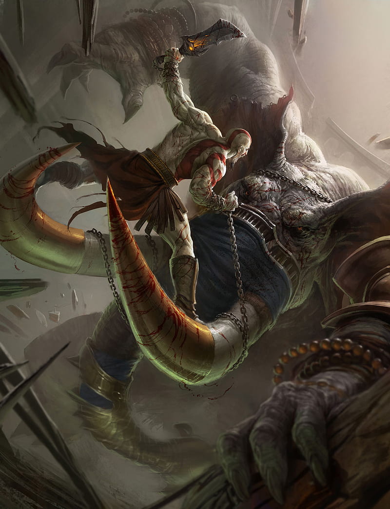 God of War: ascension, God of War, Kratos, video games, creature, concept art, video game characters, battle, HD phone wallpaper