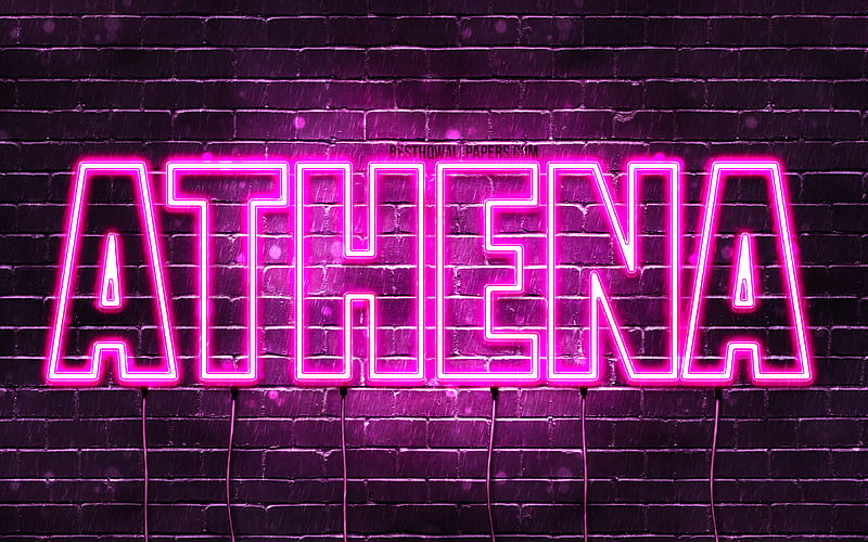 Athena with names, female names, Athena name, purple neon lights, horizontal text, with Athena name, HD wallpaper