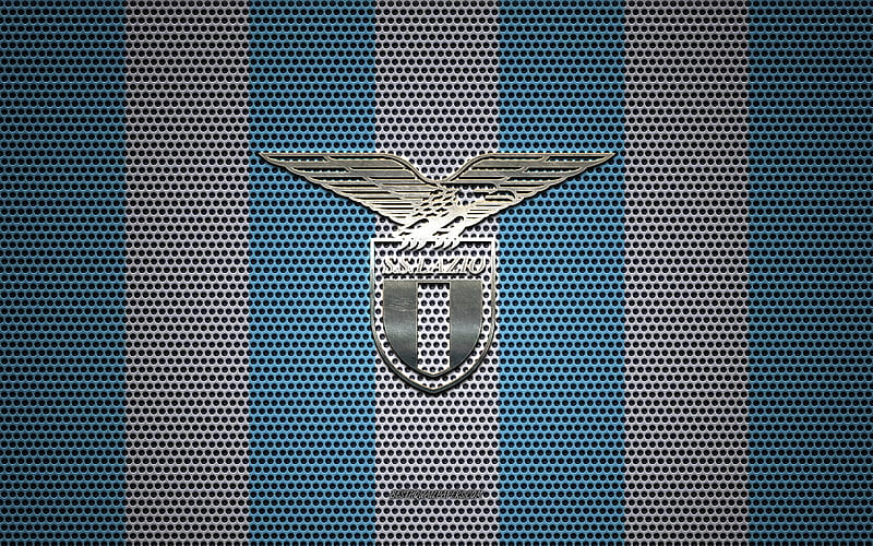 SS Lazio logo, Italian football club, metal emblem, blue white metal mesh background, SS Lazio, Serie A, Rome, Italy, football, HD wallpaper