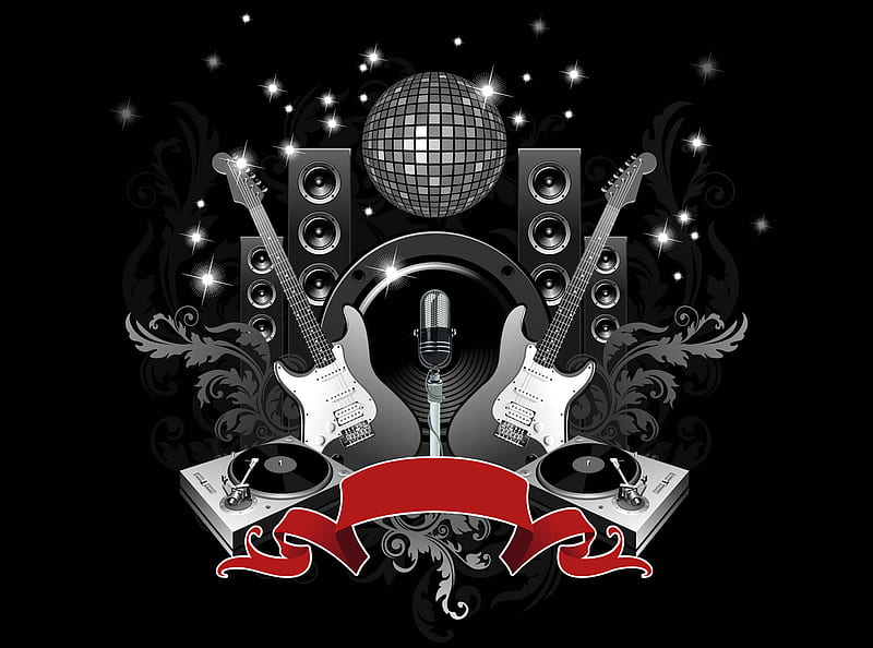 What I Love About You, turn tables, ball, disco, guitar, speakers, HD wallpaper