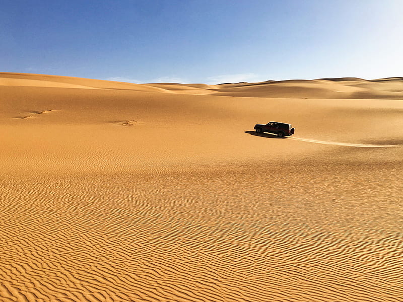 jeep, car, desert, sand, traces, HD wallpaper