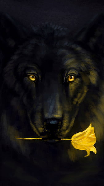yellow and black anime wolf