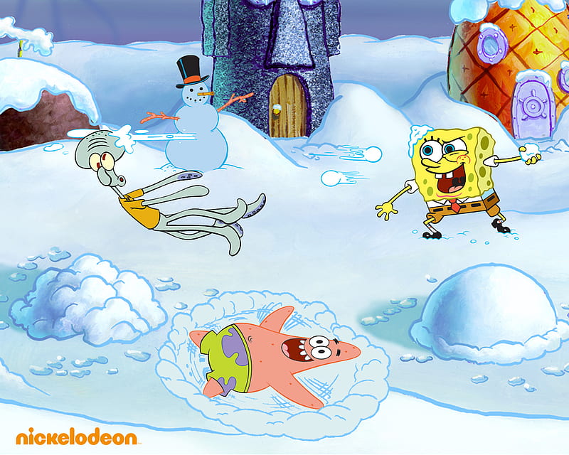 Snowball fight - patrick star (spongebob), HD wallpaper