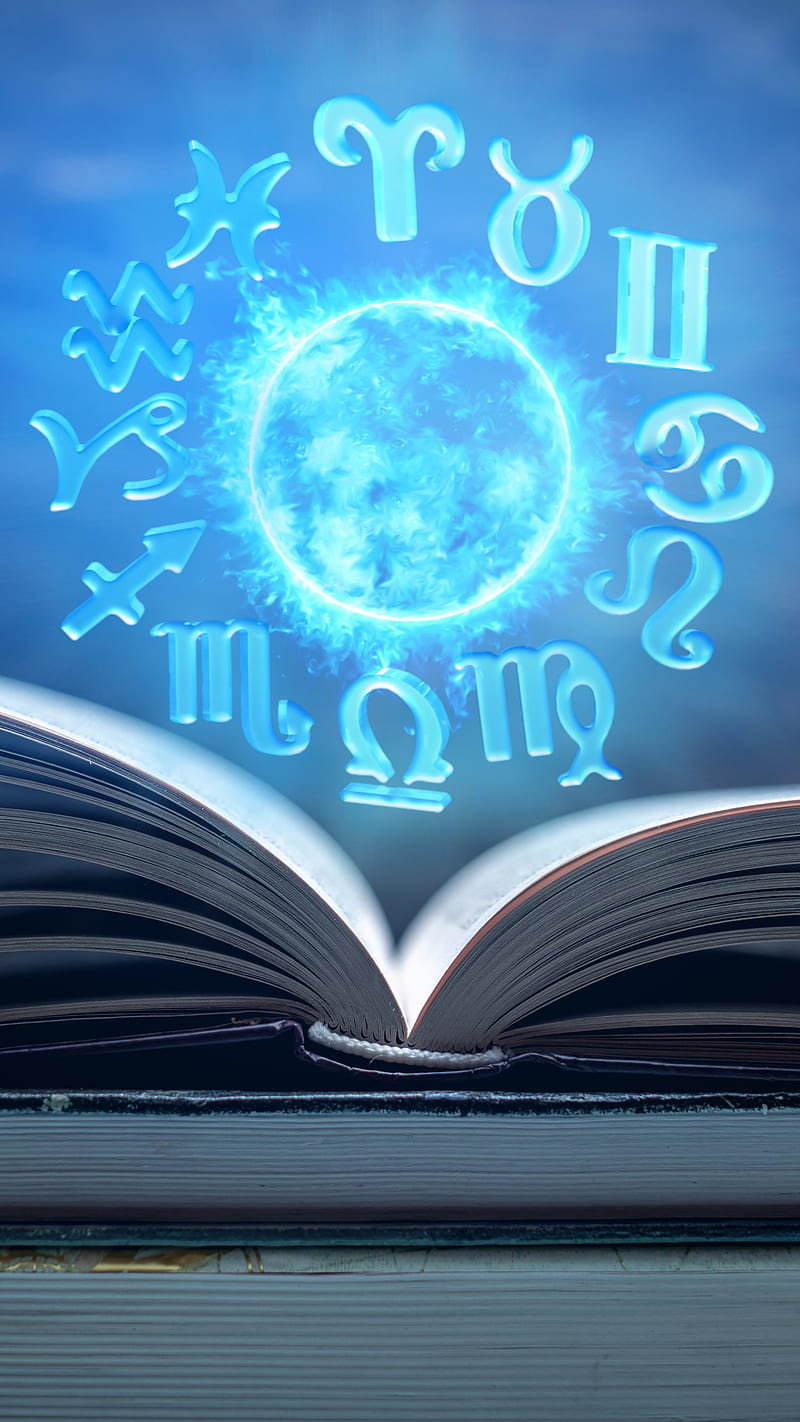 Astrology Book, Kiss, aquarius, aries, blue, books, cancer, capricorn, gemini, leo, libra, library, light, pages, pisces, sagittarius, scorpio, taurus, virgo, zodiac, HD phone wallpaper