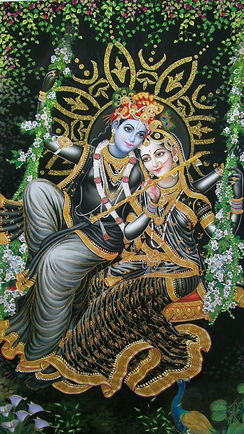 Radhe Krishna New, Black And Golden Effect, lord, god, HD phone wallpaper