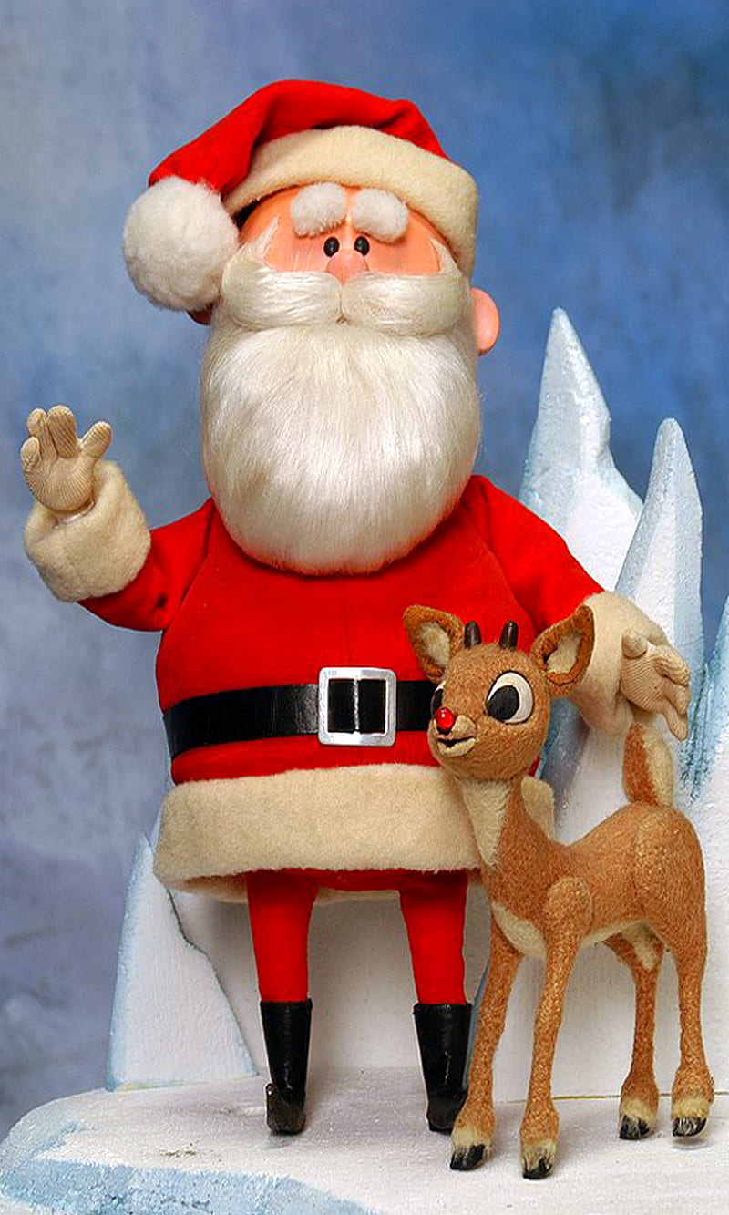 Santa and Rudolph, cartoon, christmas, hat, nose, reindeer, rudolph, santa,  snow, HD phone wallpaper | Peakpx