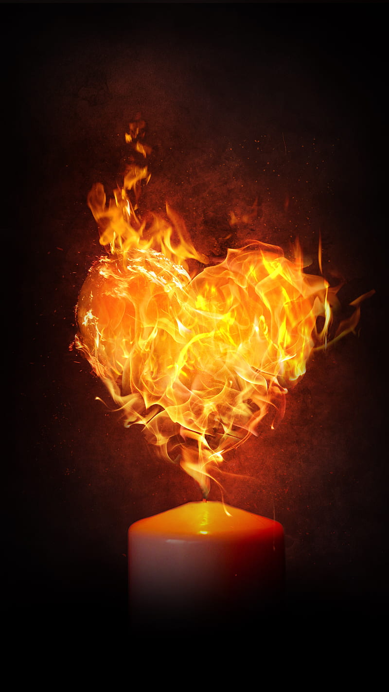 Heart shapes Flame on Candle , heiss, blaze, love, burn, HD phone wallpaper