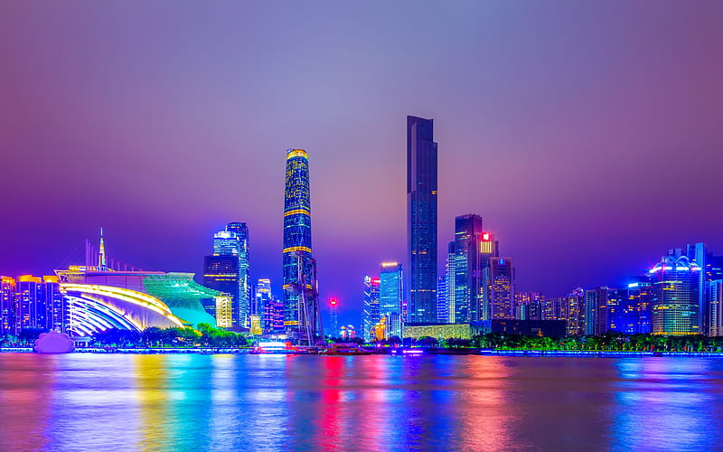 Shanghai, night, skyscrapers, modern city, bay, modern architecture, megapois, cityscape, China, HD wallpaper