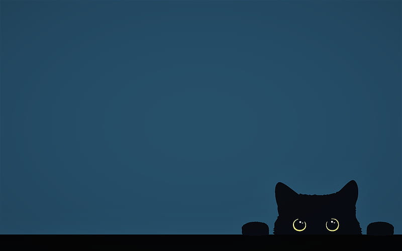 :), minimalism, cat, blue, black, pisici, eyes, HD wallpaper