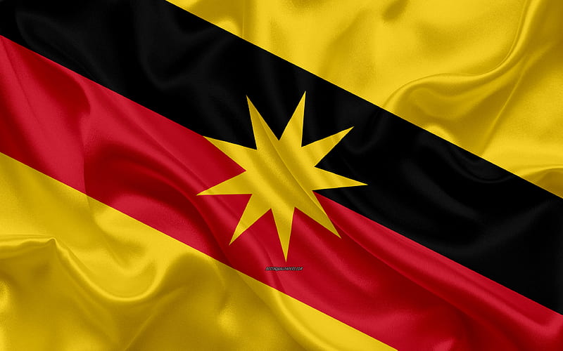 Flag of Sarawak silk texture, national symbols, red yellow black silk flag, States of Malaysia, coat of arms, Sarawak, Malaysia, Asia, HD wallpaper