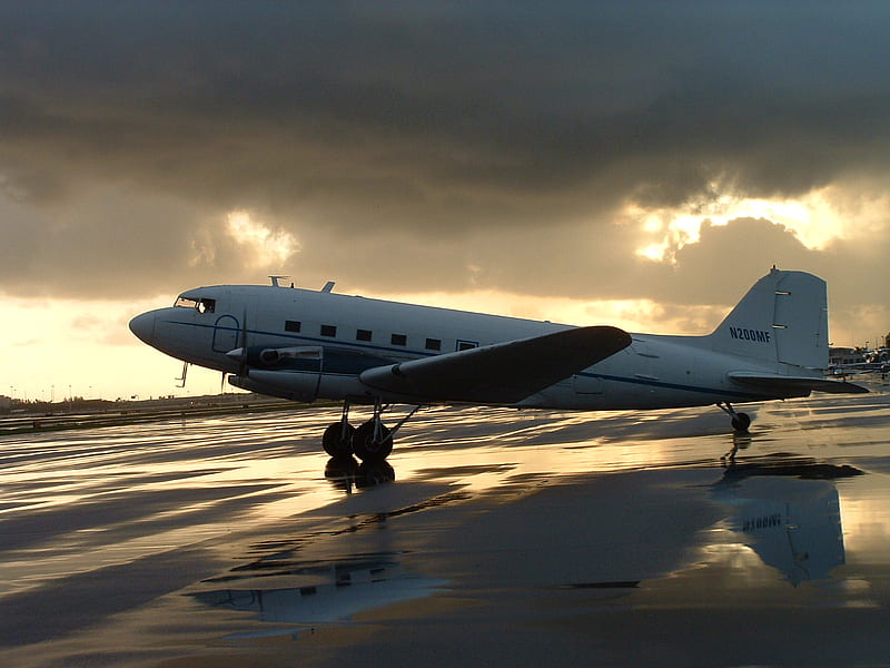 After the Storm, plane, airplane, twin, dc-3, engine, dc3, douglas, classic, HD wallpaper