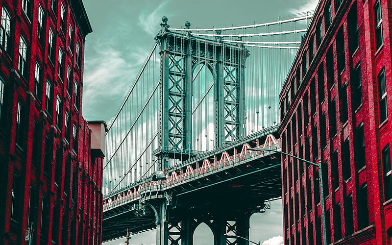 Manhattan Bridge New York, cityscapes, USA, NYC, America, HD wallpaper