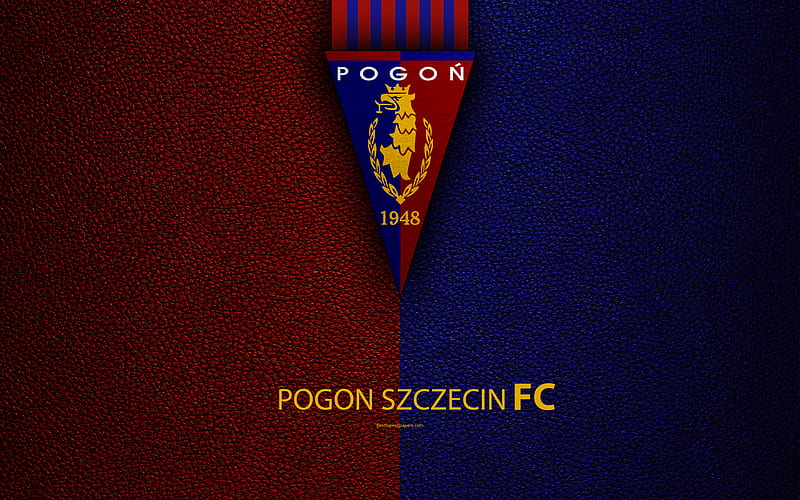 Pogon Szczecin FC football, emblem, logo, Polish football club, leather texture, Ekstraklasa, Szczecin, Poland, Polish Football Championships, HD wallpaper