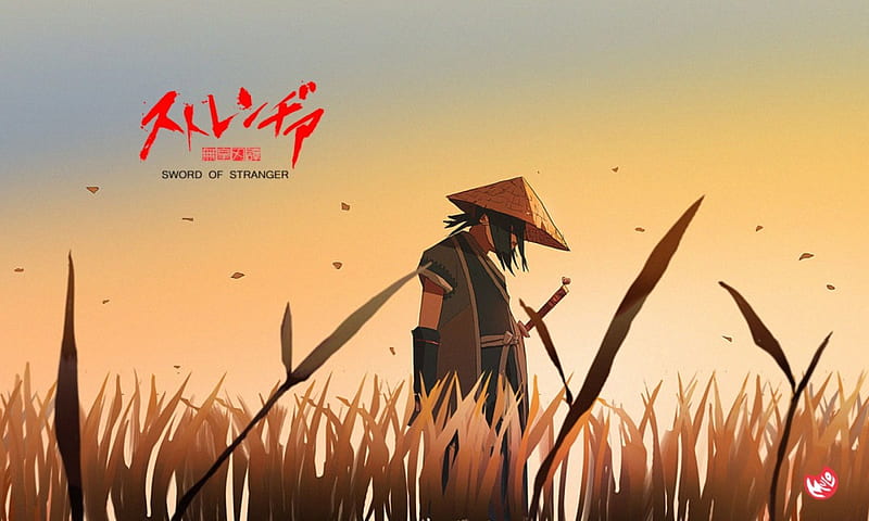 Nanashi, male, grass, sword of the stranger, sunset, man, sky, anime, sample, weapon, sword, HD wallpaper