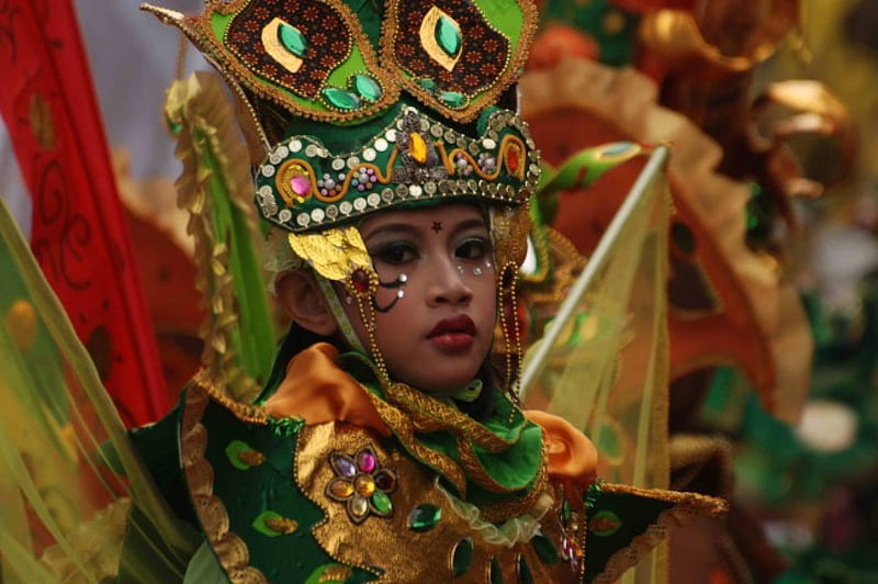 Solo Batik Carnival, costumes, Java, Solo, batik, carnival, graphy, parade, green, Indonesia, HD wallpaper