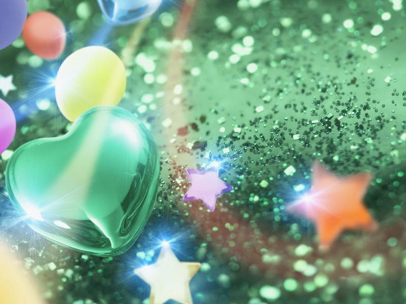 cold love, stars, yellow, soft, rainbow, corazones, cold, sparkle, glass, ball, cool, green, love, new, glamour, HD wallpaper