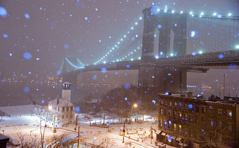 New York on a snowy winter night, brooklyn, snowy, winter, city, New York,  snowing, HD wallpaper | Peakpx
