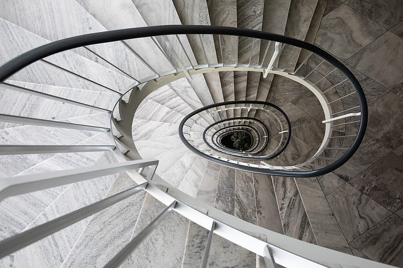 staircase, twisting, spiral, marble, HD wallpaper