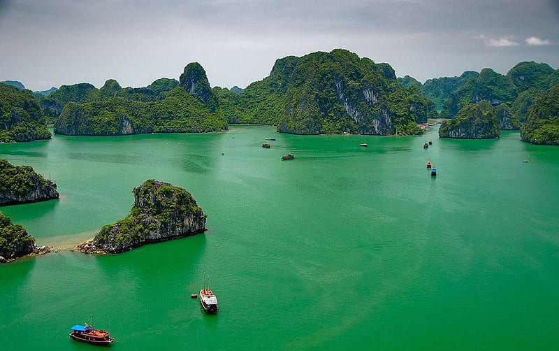 Ha Long Bay Vietnam, boats, ocean, nature, fun, vietnam, HD wallpaper